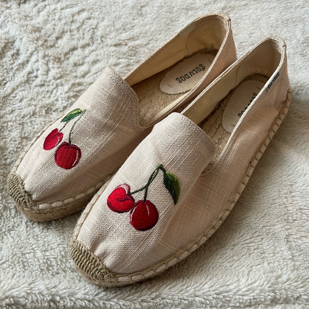 Soludos Beige Espadrilles with Cherry Design